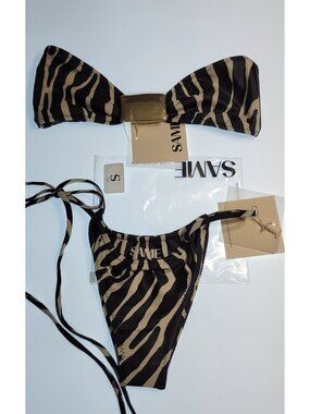 SAME LA Zebra Print Bikini Set Small 90s Bandeau Knot Top NWT